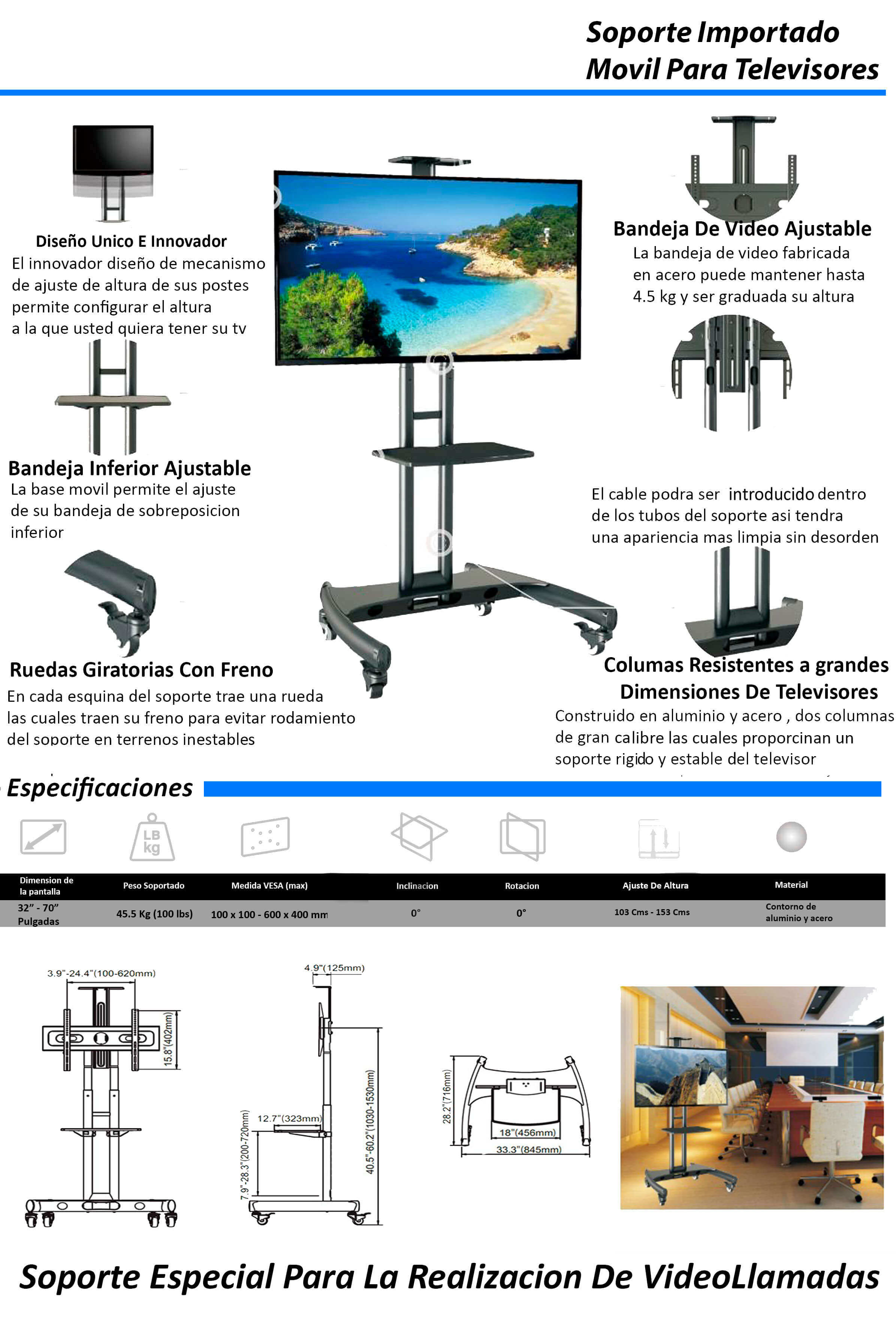 Ficha tecnica soporte de piso movil para televisores de gran formato