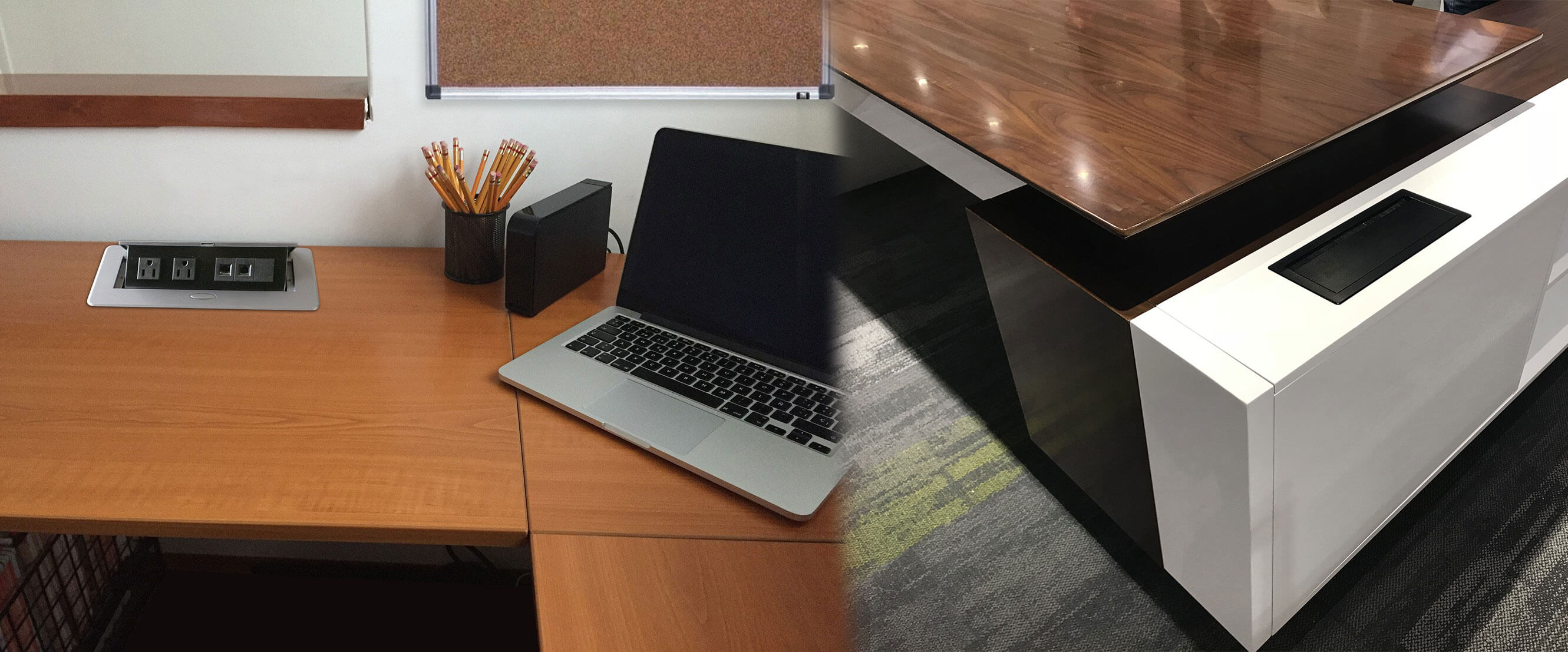 Grommet con sistema tipo push up para escritorios