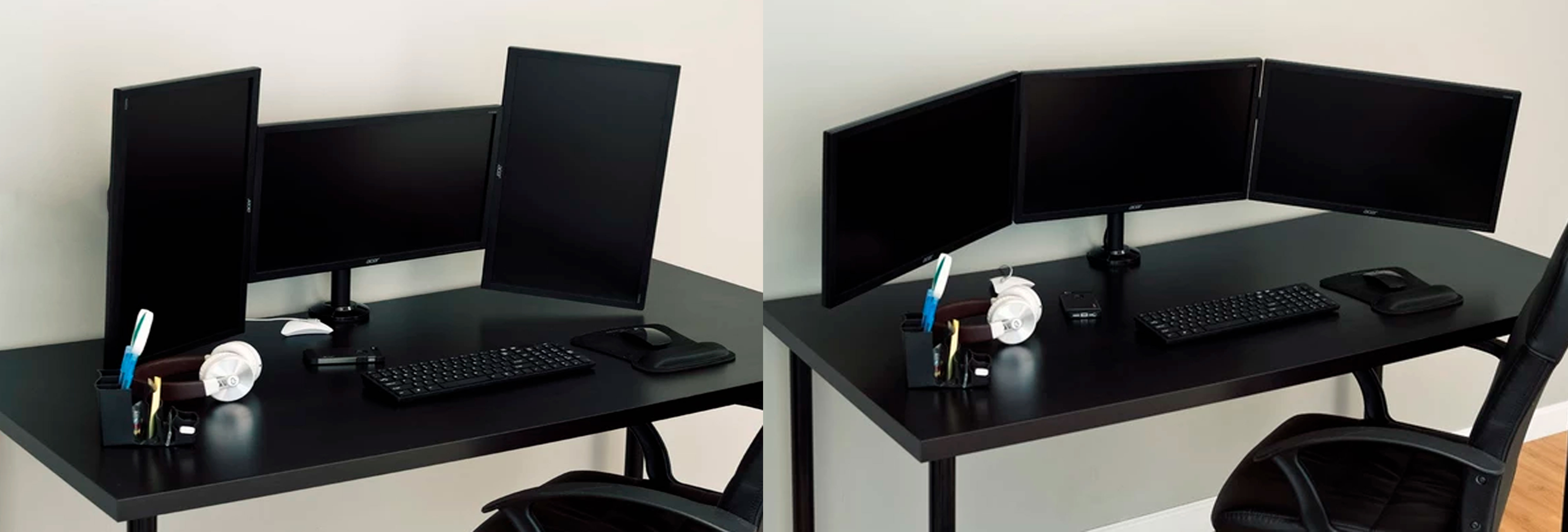 Soporte triple para monitor para montar 3 monitores de 27 pulgadas en un  escritorio - MOUNTUP