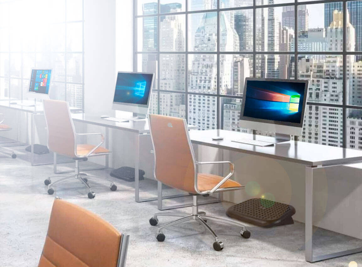 Oficinas modernas con reposapies ergonomico
