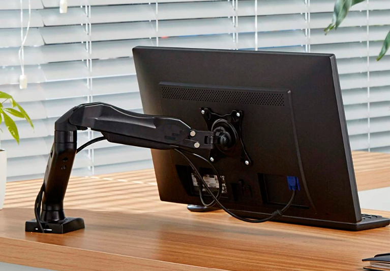 Brazos de monitor y soportes de monitor con brazo oscilante, soporte de  escritorio de doble monitor con interfaz USB, soporte de monitor con