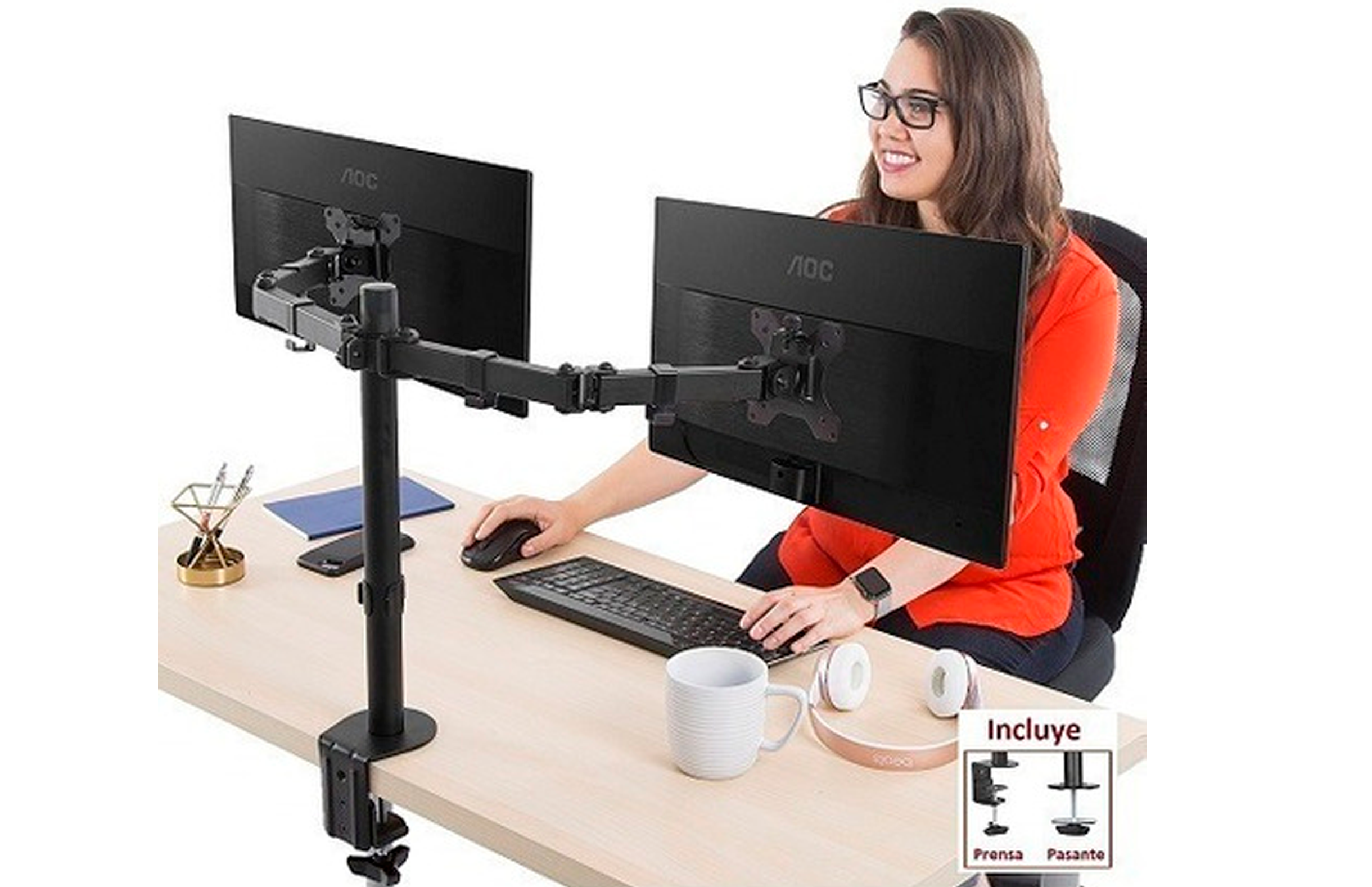 Soporte dual brazo para monitores en mesa