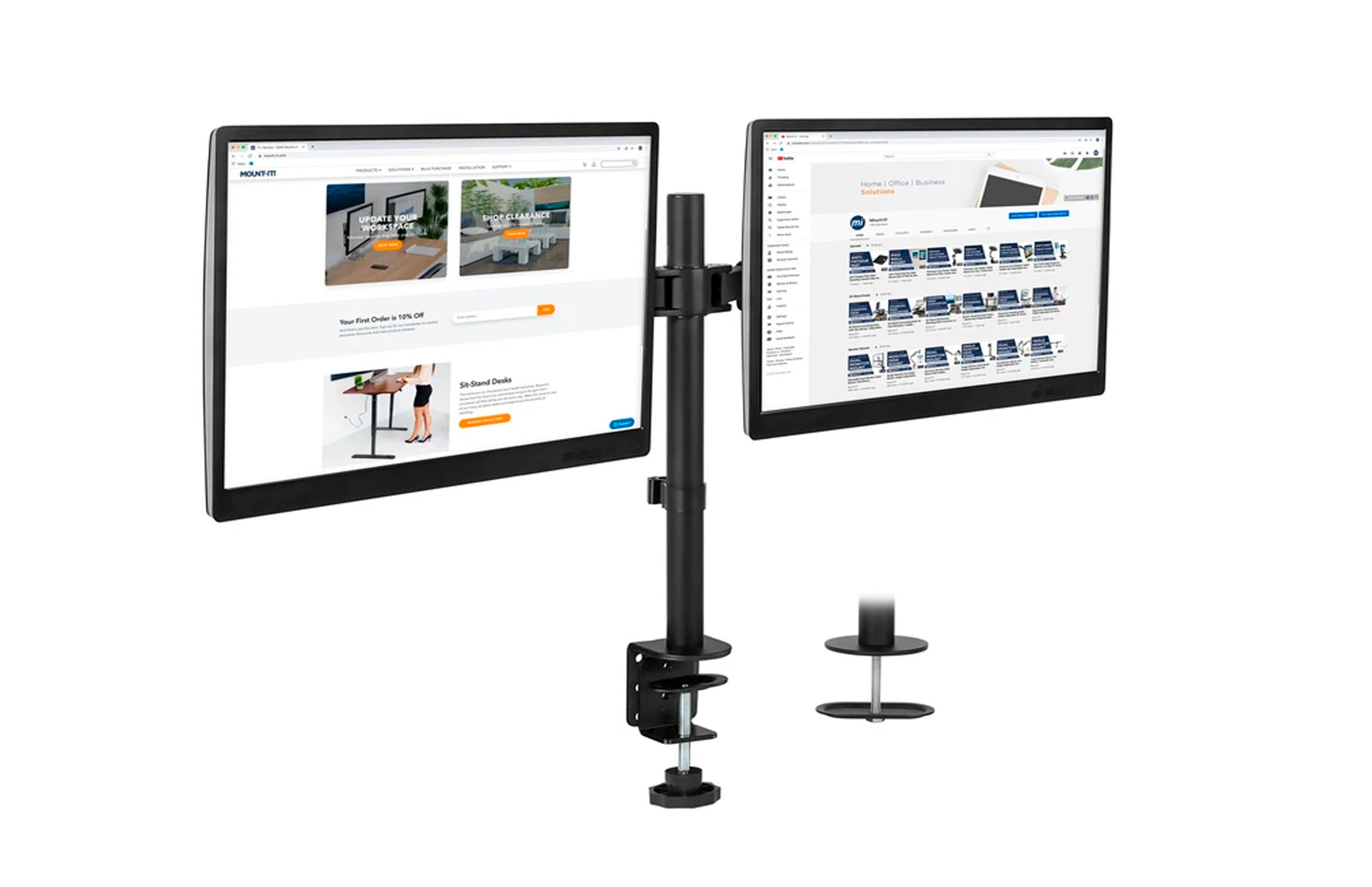 Base dual monitor de mesa con prensa