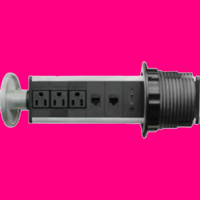Grommet push up instalado en escritorio moderno